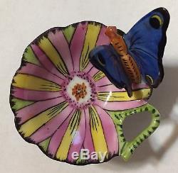 Limoges France Hand Painted Trinket Box Flower with Butterfly