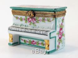 Limoges France Hinged Piano Trinket Box Floral With Musical instruments on top
