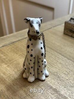 Limoges France Hinged Porcelain Trinket Box Peint a la Main Dalmatian Dog