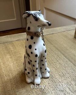 Limoges France Hinged Porcelain Trinket Box Peint a la Main Dalmatian Dog