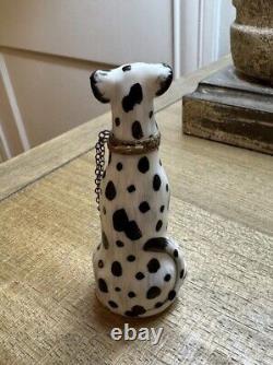 Limoges France Hinged Porcelain Trinket Box Peint a la Main Dalmatian Dog