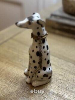 Limoges France Hinged Porcelain Trinket Box Peint a la Main Dalmatian Dog