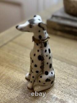 Limoges France Hinged Porcelain Trinket Box Peint a la Main Dalmatian Dog