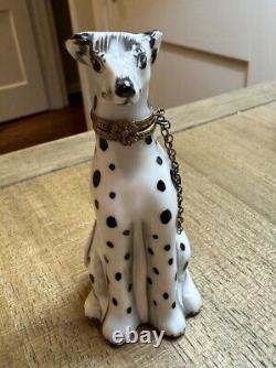 Limoges France Hinged Porcelain Trinket Box Peint a la Main Dalmatian Dog