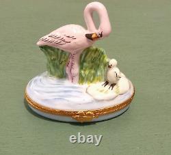 Limoges France Hinged Trinket Artoria Limoges Peint Main Flamingo SIGNED