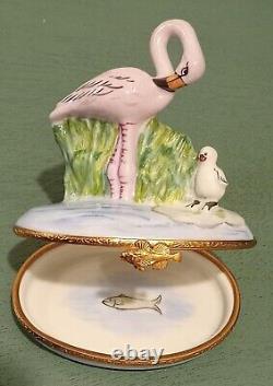 Limoges France Hinged Trinket Artoria Limoges Peint Main Flamingo SIGNED