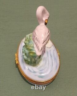 Limoges France Hinged Trinket Artoria Limoges Peint Main Flamingo SIGNED