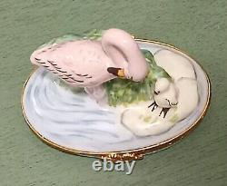 Limoges France Hinged Trinket Artoria Limoges Peint Main Flamingo SIGNED