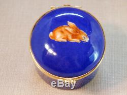 Limoges France Hinged Trinket Box Atelier Camille 1963 Blue Box with Bunny, HTF