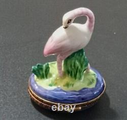 Limoges France Hinged Trinket Limoges Peint Main P. V. Flamingo