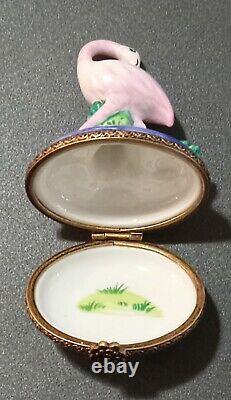 Limoges France Hinged Trinket Limoges Peint Main P. V. Flamingo