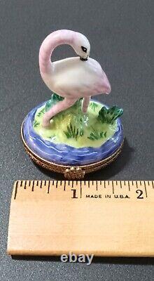 Limoges France Hinged Trinket Limoges Peint Main P. V. Flamingo