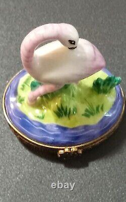 Limoges France Hinged Trinket Limoges Peint Main P. V. Flamingo