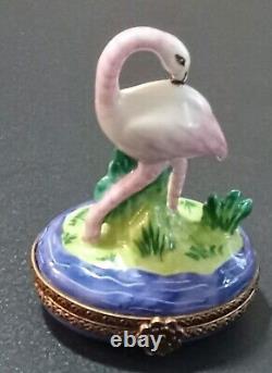 Limoges France Hinged Trinket Limoges Peint Main P. V. Flamingo