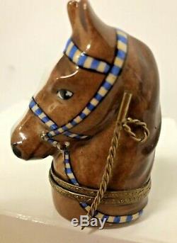 Limoges France Horse Head Trinket Box Riding Crop Clasp Equestrian Peint Main
