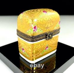 Limoges France Incrustation Gold With Rose Buds 2 Glass Perfumes Trinket Box