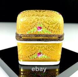 Limoges France Incrustation Gold With Rose Buds 2 Glass Perfumes Trinket Box
