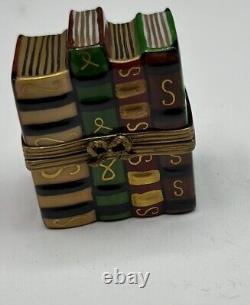 Limoges France LEATHER BOUND BOOK STACK Peint Main Hand Painted Trinket Box