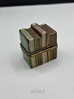Limoges France LEATHER BOUND BOOK STACK Peint Main Hand Painted Trinket Box
