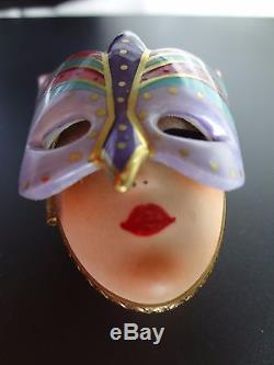 Limoges France Lady Face Trinket Box Rochard Hand Painted Masquerade Egg Mask