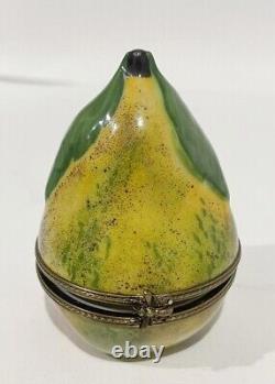 Limoges France Lim. Ed. 1/50 Bartlett Pear Keepsake Porcelain Box Bee Clasp