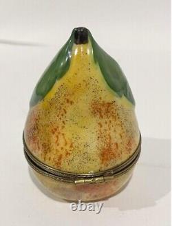 Limoges France Lim. Ed. 1/50 Bartlett Pear Keepsake Porcelain Box Bee Clasp