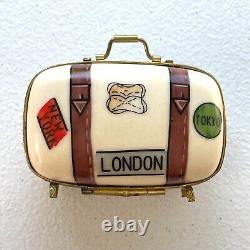 Limoges France London New York Tokyo Suitcase Luggage Trinket Box