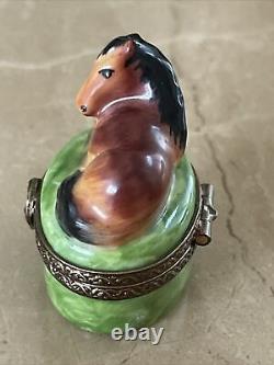 Limoges France Marque Deposee Miniature Hinged Horse Trinket Box