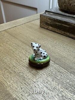 Limoges France Marque Deposee PV Peint Main Porcelain Dalmatian Dog Trinket Box