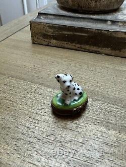 Limoges France Marque Deposee PV Peint Main Porcelain Dalmatian Dog Trinket Box