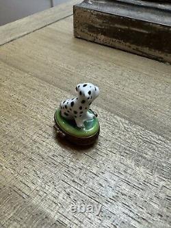 Limoges France Marque Deposee PV Peint Main Porcelain Dalmatian Dog Trinket Box