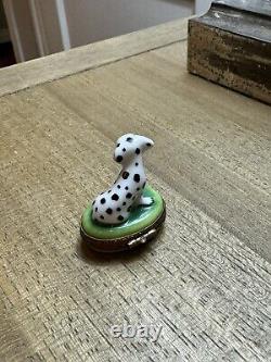 Limoges France Marque Deposee PV Peint Main Porcelain Dalmatian Dog Trinket Box