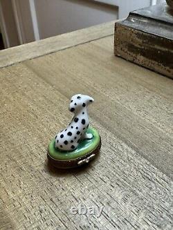 Limoges France Marque Deposee PV Peint Main Porcelain Dalmatian Dog Trinket Box