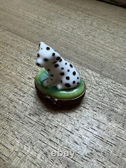 Limoges France Marque Deposee PV Peint Main Porcelain Dalmatian Dog Trinket Box