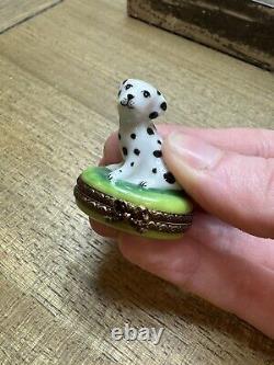 Limoges France Marque Deposee PV Peint Main Porcelain Dalmatian Dog Trinket Box