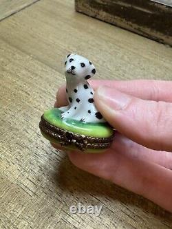 Limoges France Marque Deposee PV Peint Main Porcelain Dalmatian Dog Trinket Box