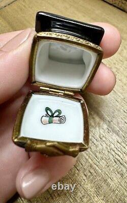 Limoges France Marque Deposee PV Peint Main Porcelain Trinket Box Graduation Cap