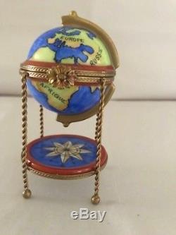 Limoges France- Marque Deposee Paint Main Globe/Compass Porcelain Trinket box