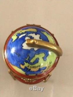 Limoges France- Marque Deposee Paint Main Globe/Compass Porcelain Trinket box