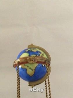 Limoges France- Marque Deposee Paint Main Globe/Compass Porcelain Trinket box