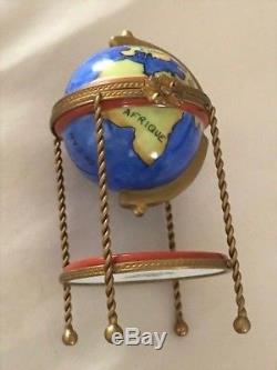 Limoges France- Marque Deposee Paint Main Globe/Compass Porcelain Trinket box