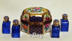 Limoges France Marque Deposee Porcelain Trinket Box French 4 Perfume Bottles