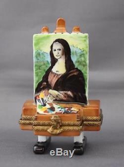 Limoges France Mona Lisa Easel Rochard Trinket Box Hinged Peint Main Paint Tube
