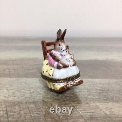 Limoges France PV Marque Deposee Peint Main Rabbit Bunny Rocking Chair Vintage