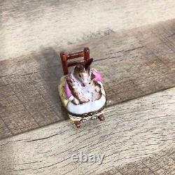 Limoges France PV Marque Deposee Peint Main Rabbit Bunny Rocking Chair Vintage
