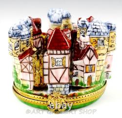 Limoges France Paint Main 4 HINGED FORTIFIED MEDIEVAL VILLAGE CASTLE Trinket Box