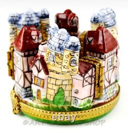 Limoges France Paint Main 4 HINGED FORTIFIED MEDIEVAL VILLAGE CASTLE Trinket Box