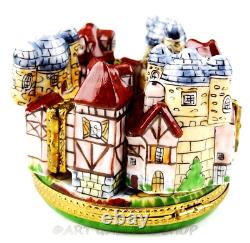 Limoges France Paint Main 4 HINGED FORTIFIED MEDIEVAL VILLAGE CASTLE Trinket Box