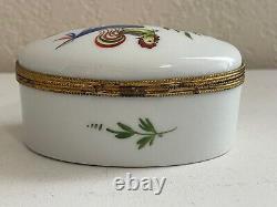 Limoges France Paris Style Porcelain Oval Trinket Box w Flag Rooster & Drum Dec