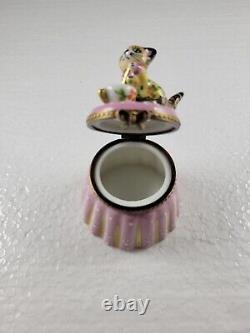 Limoges France Peint Hinged Trinket Box Rare Limited Edition cat with bowl